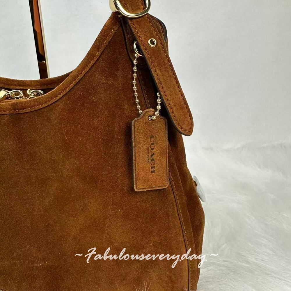 Coach Erin Shoulder Bag In Suede/Gold/Warm Brown CET41 NWT - Picture 6 of 10
